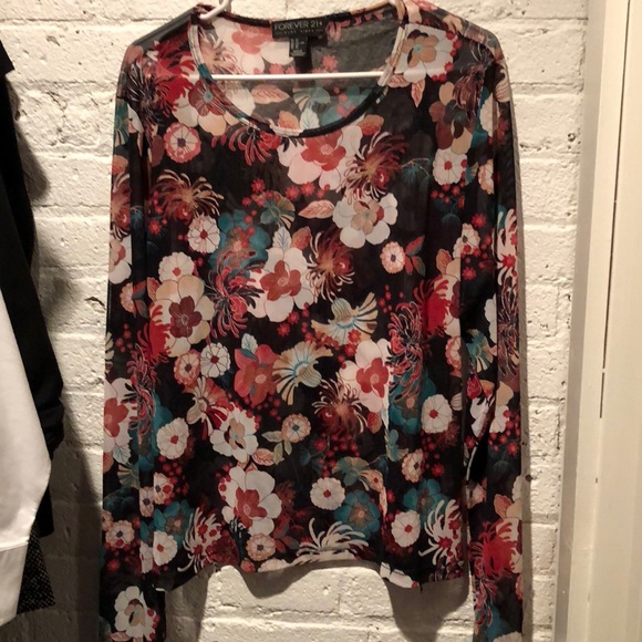 Forever 21 Tops - sheer floral long sleeve